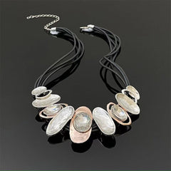 Irregular elliptic rhinestone layered necklace