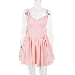 Bowknot v neck smocked ruched cami mini dress
