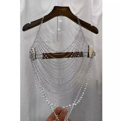 Halter metal chain beaded hollow out cut out top