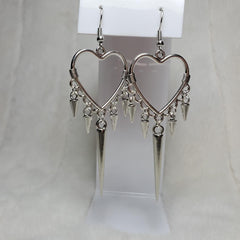 Heart ring layered rivet pendant drop earrings