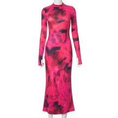 Tie dye gloves long sleeve contrast high neck midi dress - Final Sale