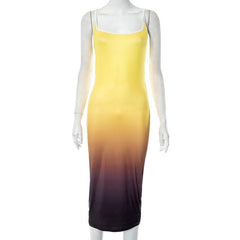 Gradient square neck backless contrast 2-way cami midi dress-final-sale