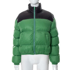 Contrast long sleeve high neck zip-up pocket coat