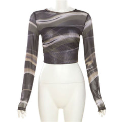 Long sleeve crewneck mesh backless crop top-final-sale