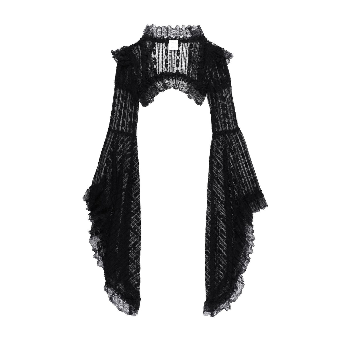 Long flared sleeve lace ruffle shrug top