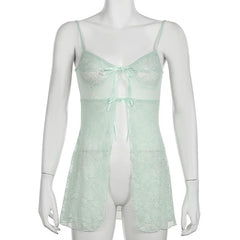 Lace mesh patchwork knotted solid cami top