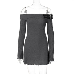 Off shoulder long sleeve buckle mini dress