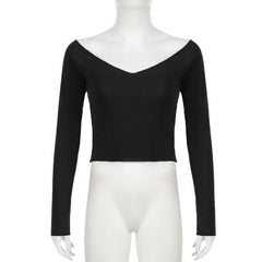 Long sleeve off shoulder solid top