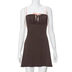 Ruched bowknot contrast cami mini dress