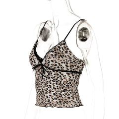V neck bowknot leopard print cami top