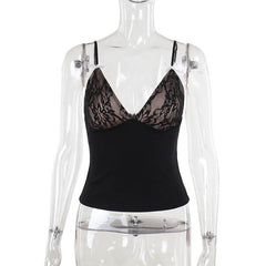 Bowknot deep V neck backless lace cami top