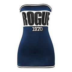 Letter print backless contrast tube mini dress