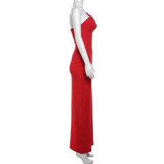 One shoulder ruched hollow out solid cami cut out maxi dress