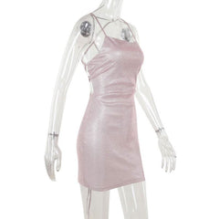 Cross back self tie square neck cami mini dress