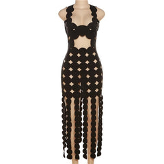 Hollow out backless sleeveless low cut solid cut out maxi dress