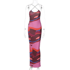 Ribbed contrast cross front backless spaghetti strap maxi dress-final-sale