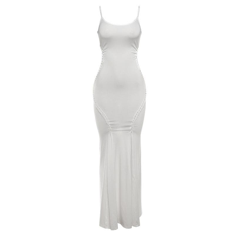 U neck hollow out solid cami cut out maxi dress