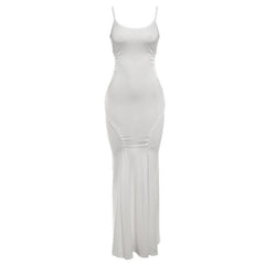 U neck hollow out solid cami cut out maxi dress