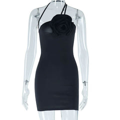 Irregular flower applique backless cami mini dress