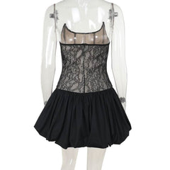 U neck corset lace patchwork tube mini dress
