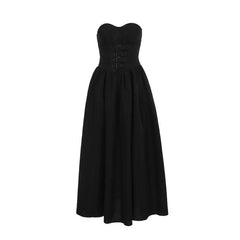 Buckle smocked sweetheart neck tube midi dress-final-sale