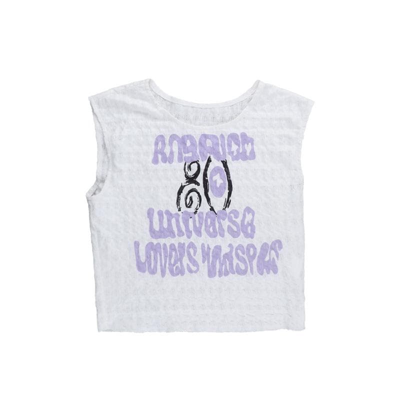 Crewneck textured letter print contrast top