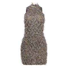 Crewneck textured contrast mini dress