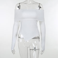 Long sleeve off shoulder irregular ribbed backless top