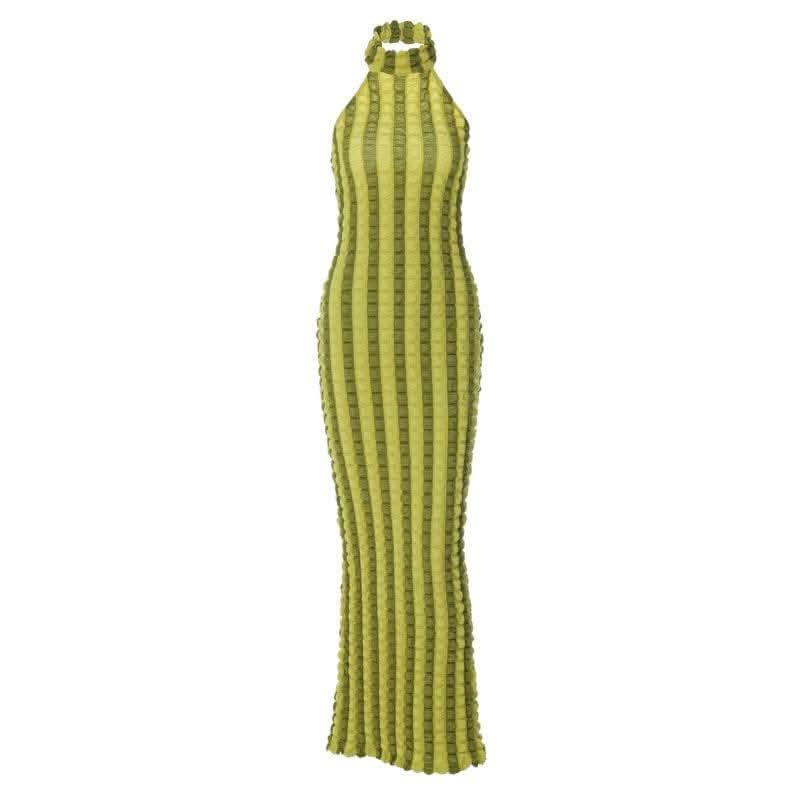 Waffle halter contrast backless high neck maxi dress-final-sale
