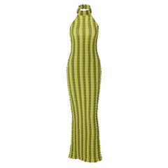 Waffle halter contrast backless high neck maxi dress-final-sale