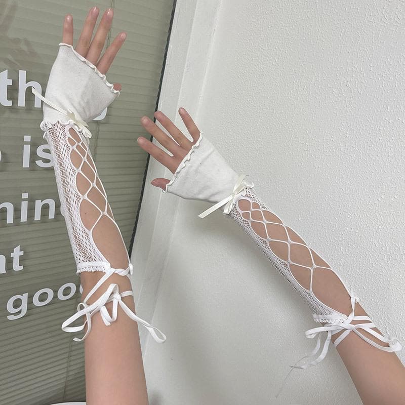 Hollow out self tie bowknot gloves