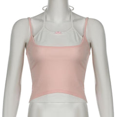 Halter bowknot patchwork cami top