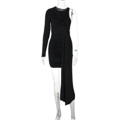 One shoulder long sleeve ruched mini dress-final-sale