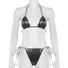 Halter polka dot metallic self tie pant set