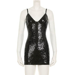 V neck glitter backless cami mini dress