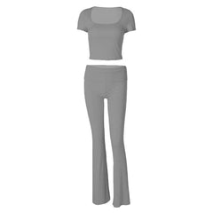 Short sleeve u neck ribbed solid pant set