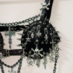 Metal chain rivet skull applique buckle cami top