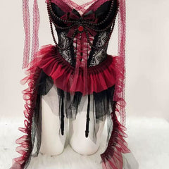 Sweetheart neck bowknot lace hem beaded mesh mini dress
