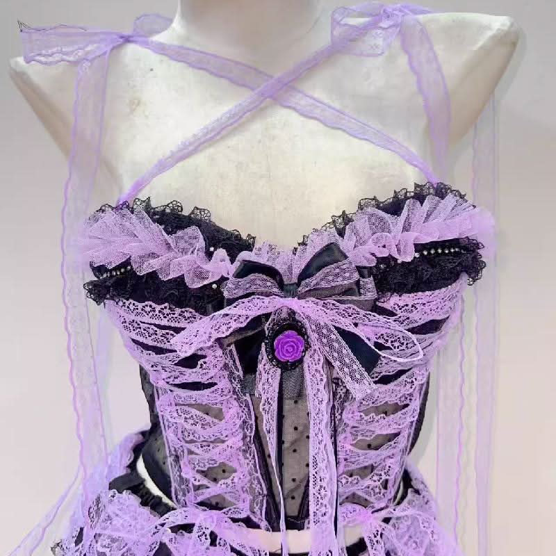 Cross front lace hem bowknot self tie top
