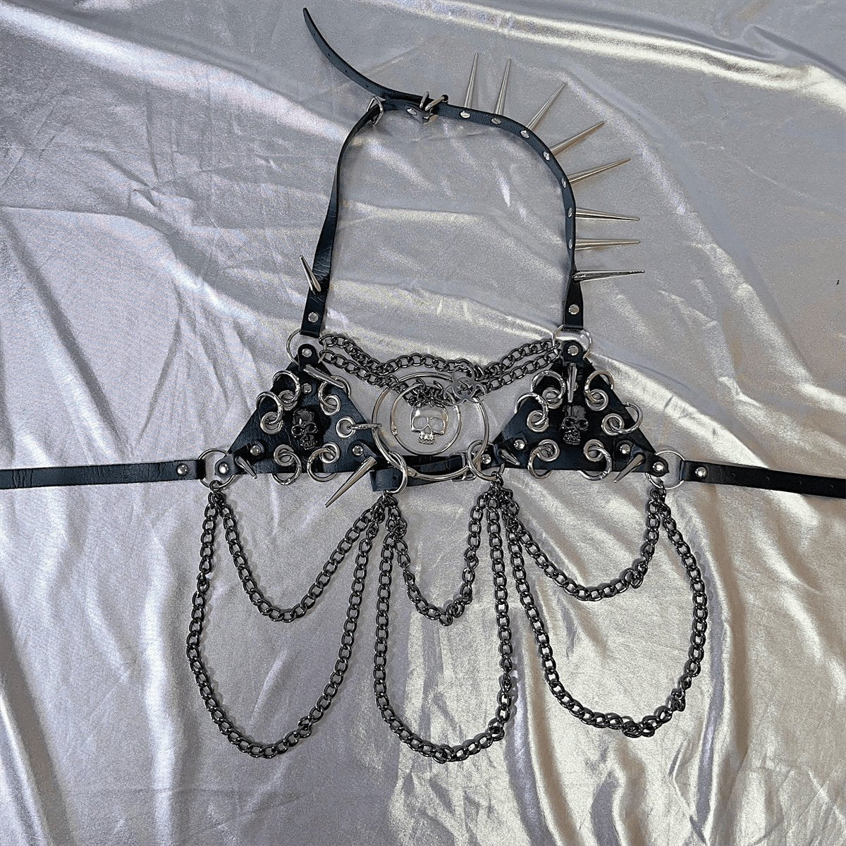 Halter o ring PU leather rivet metal chain top