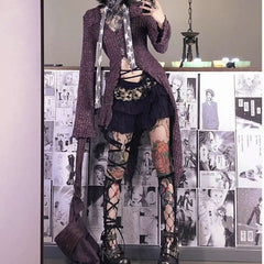 Long flared sleeve turnover collar zip-up tie dye ruffle top