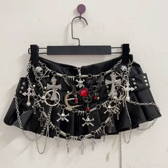Cross applique pleated zip-up o ring mini skirt