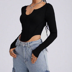 Long sleeve stitch solid top