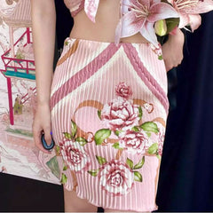 Bowknot ruffle ruched contrast flower print top