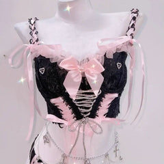 Bowknot v neck self tie ribbon cami top