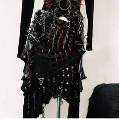 Long sleeve rivet metal chain PU leather top