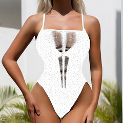 Square neck net rhinestone solid bodysuit