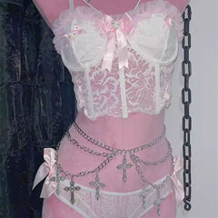 Cross decor metal chain waist chain