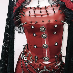 Long flared sleeve PU leather rivet metal chain shrug 3 piece mini skirt set