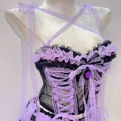 Cross front lace hem bowknot self tie top